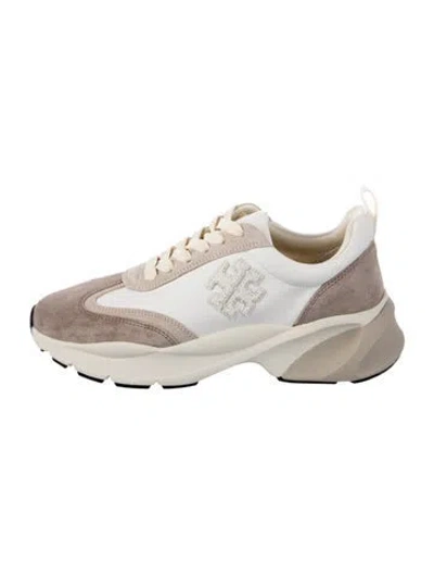 Pre-owned Tory Burch Suede Colorblock Pattern Sneakers In White