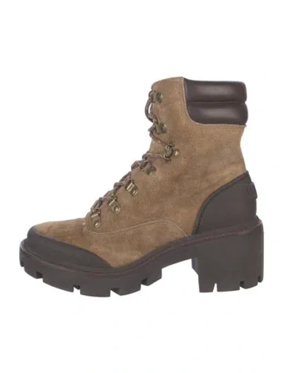 Pre-owned Tory Burch Suede Combat Boots In Brown