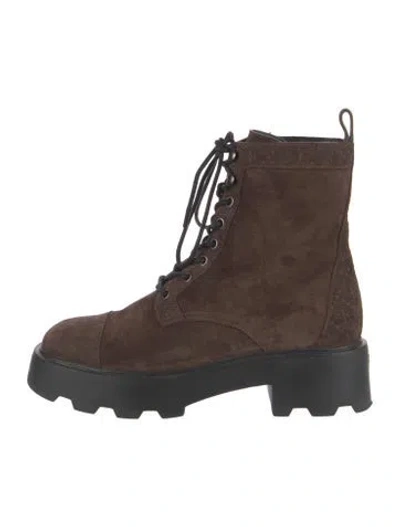 Pre-owned Tory Burch Suede Combat Boots In Brown