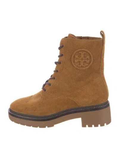 Pre-owned Tory Burch Suede Combat Boots In Brown