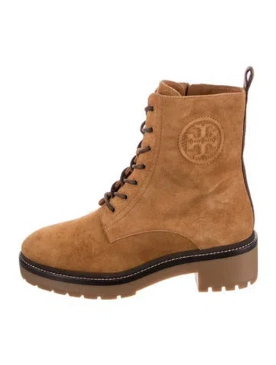 Pre-owned Tory Burch Suede Combat Boots In Brown