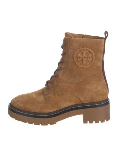 Pre-owned Tory Burch Suede Combat Boots In Brown