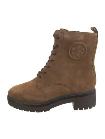 Pre-owned Tory Burch Suede Combat Boots In Brown