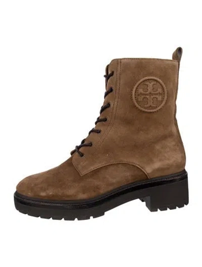 Pre-owned Tory Burch Suede Combat Boots In Brown