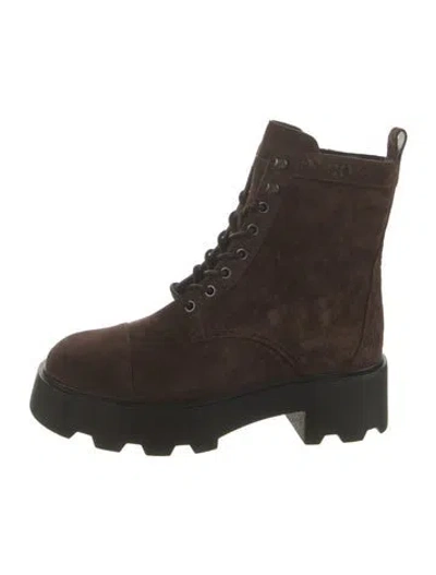 Pre-owned Tory Burch Suede Combat Boots In Brown