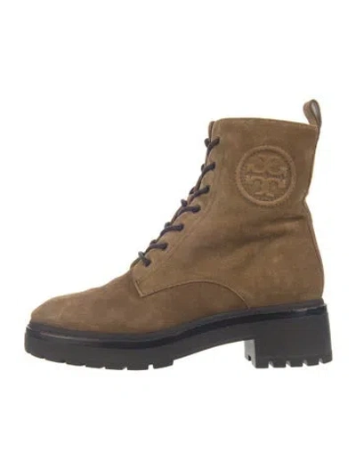 Pre-owned Tory Burch Suede Combat Boots In Neutral