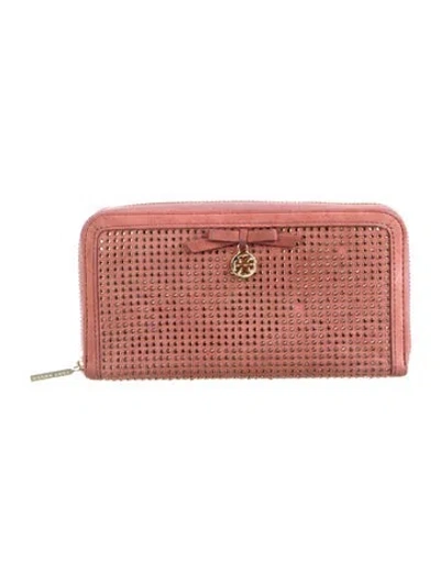 Pre-owned Tory Burch Suede Continental Wallet In Red