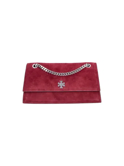 Tory Burch Suede Crossbody Bag With Leather Trim In Pink