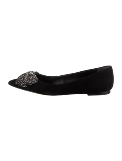 Pre-owned Tory Burch Suede Crystal Embellishments Ballet Flats In Black