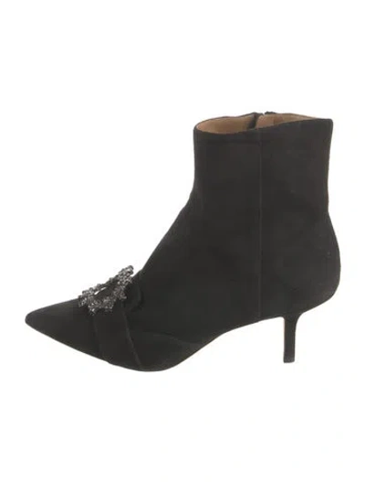 Pre-owned Tory Burch Suede Crystal Embellishments Boots In Black
