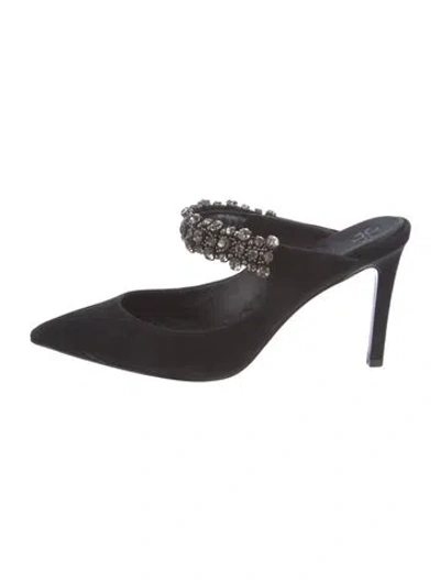 Pre-owned Tory Burch Suede Crystal Embellishments Mules In Black