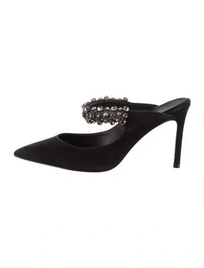 Pre-owned Tory Burch Suede Crystal Embellishments Mules In Black