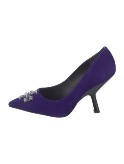 Pre-owned Tory Burch Suede Crystal Embellishments Pumps In Blue