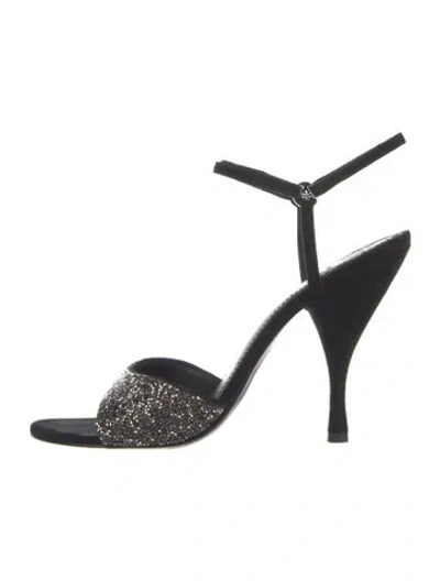Pre-owned Tory Burch Suede Crystal Embellishments Slingback Sandals In Black