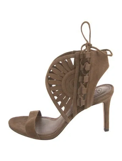 Pre-owned Tory Burch Suede Cutout Accent Gladiator Sandals In Brown