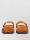 Tory Burch Suede Double Strap Flat Sole Slides In Brown