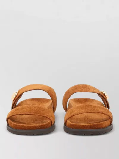 Tory Burch Suede Double Strap Flat Sole Slides In Brown