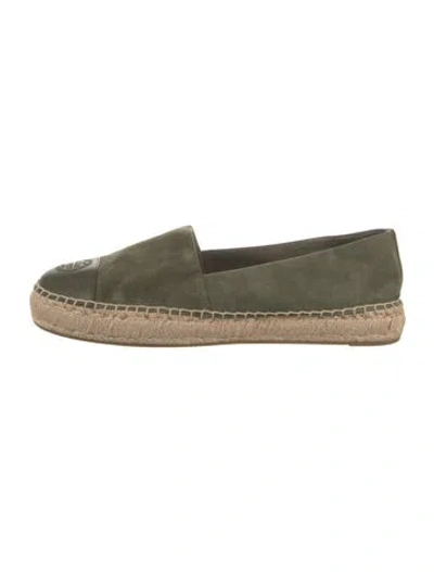 Pre-owned Tory Burch Suede Embroidered Accent Espadrilles In Green