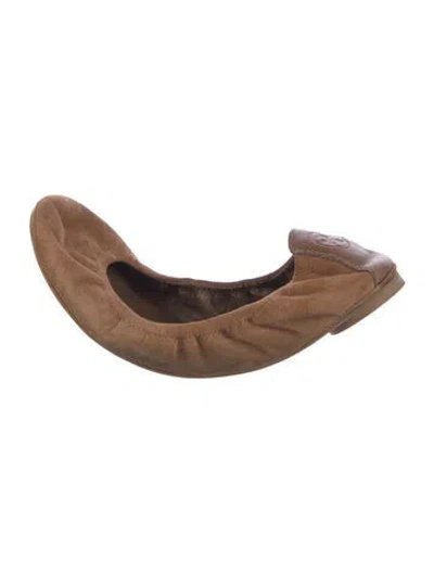 Pre-owned Tory Burch Suede Flats In Brown