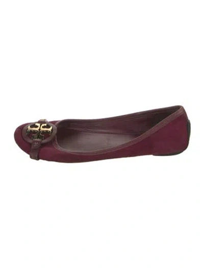 Pre-owned Tory Burch Suede Flats In Burgundy