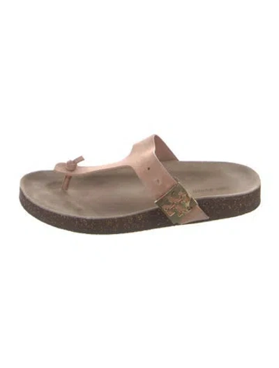 Pre-owned Tory Burch Suede Flip Flops In Neutrals
