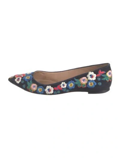 Pre-owned Tory Burch Suede Floral Print Flats In Blue