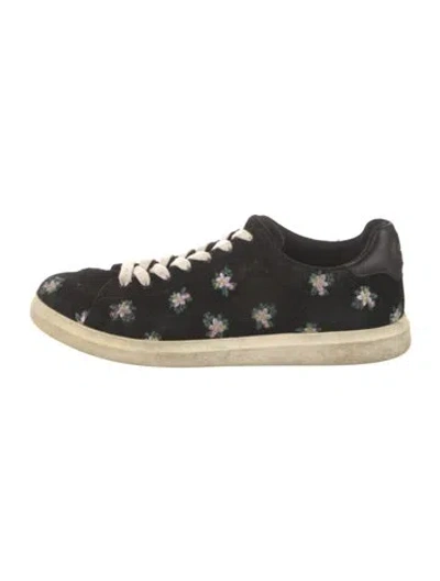 Pre-owned Tory Burch Suede Floral Print Sneakers In Black