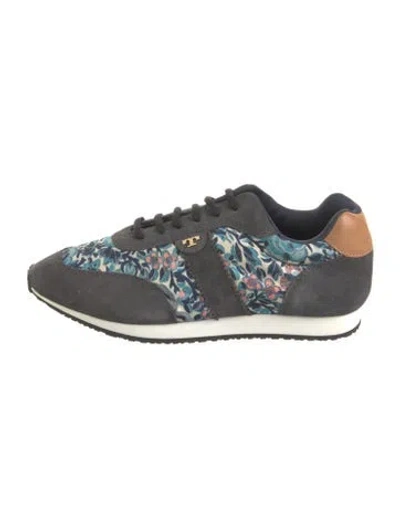 Pre-owned Tory Burch Suede Floral Print Sneakers In Blue