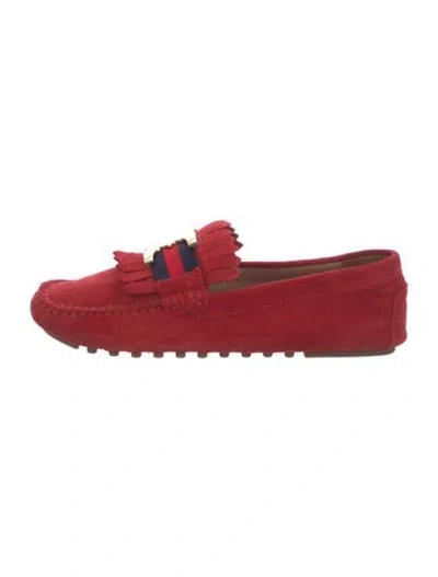 Pre-owned Tory Burch Suede Fringe Trim Accent Loafers In Red