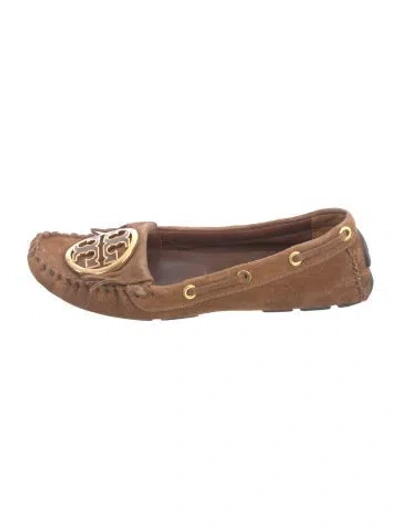 Pre-owned Tory Burch Suede Fringe Trim Accent Moccasins In Brown