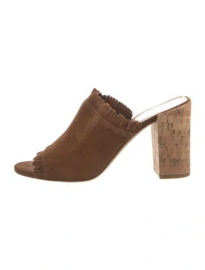 Pre-owned Tory Burch Suede Fringe Trim Accent Mules In Brown