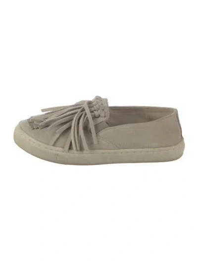 Pre-owned Tory Burch Suede Fringe Trim Accent Sneakers In Neutral