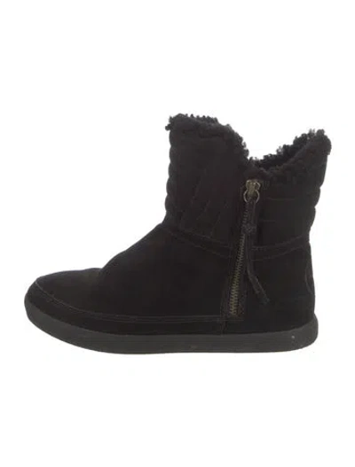 Pre-owned Tory Burch Suede Fur Trim Boots In Black