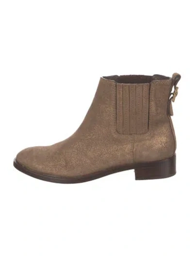 Pre-owned Tory Burch Suede Glitter Accents Chelsea Boots In Brown
