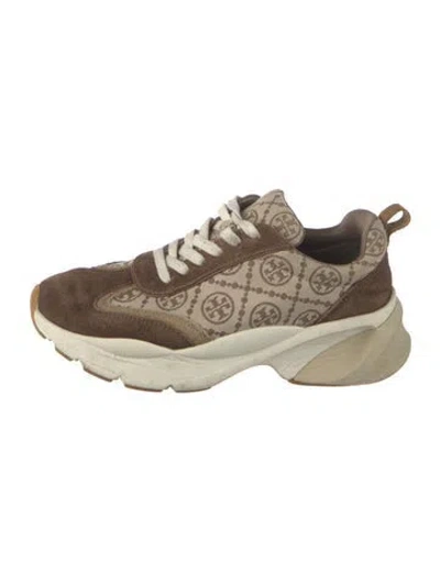 Pre-owned Tory Burch Suede Graphic Print Athletic Sneakers In Brown
