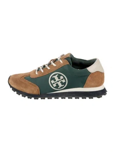 Pre-owned Tory Burch Suede Graphic Print Athletic Sneakers In Green