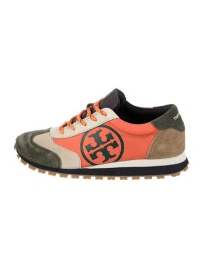 Pre-owned Tory Burch Suede Graphic Print Athletic Sneakers In Orange