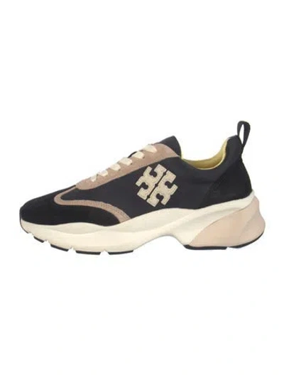 Pre-owned Tory Burch Suede Graphic Print Chunky Sneakers In Black