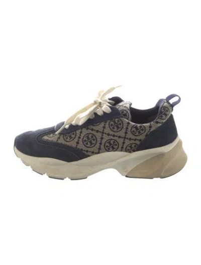 Pre-owned Tory Burch Suede Graphic Print Chunky Sneakers In Blue/neutrals
