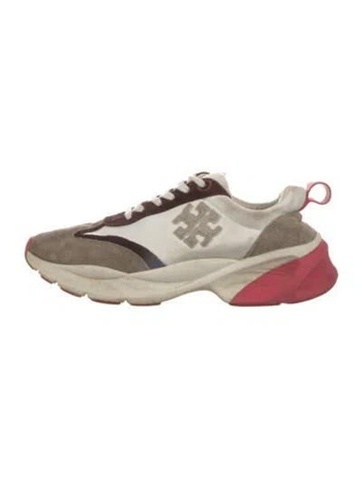 Pre-owned Tory Burch Suede Graphic Print Chunky Sneakers In Neutrals