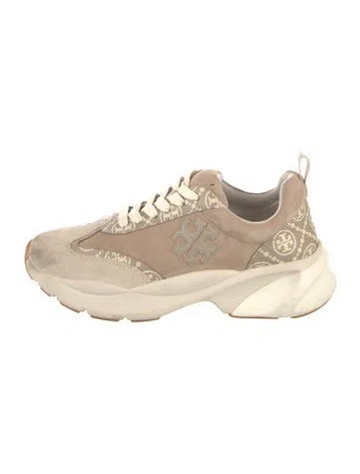Pre-owned Tory Burch Suede Graphic Print Chunky Sneakers In Neutrals