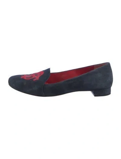 Pre-owned Tory Burch Suede Graphic Print Loafers In Blue