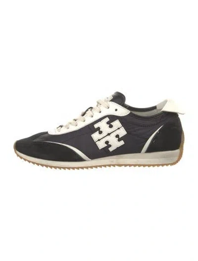 Pre-owned Tory Burch Suede Graphic Print Sneakers In White
