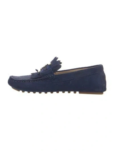 Pre-owned Tory Burch Suede Grosgrain Trim Moccasins In Blue