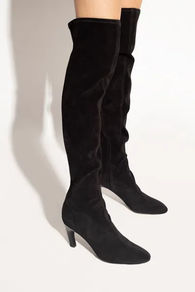 Tory Burch Suede Heeled Knee-high Boots In Black