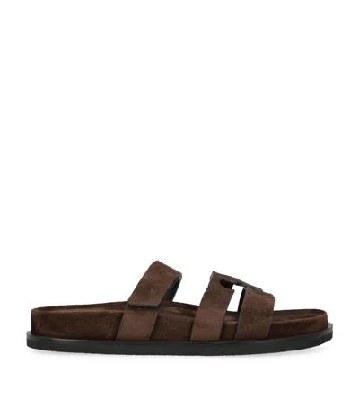 Tory Burch Suede Ines Sport Slides In Brown