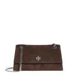 Tory Burch Turnlock Suede Shoulder Bag In Brown
