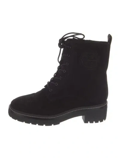 Pre-owned Tory Burch Suede Lace-up Boots In Black