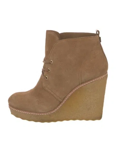 Pre-owned Tory Burch Suede Lace-up Boots In Brown
