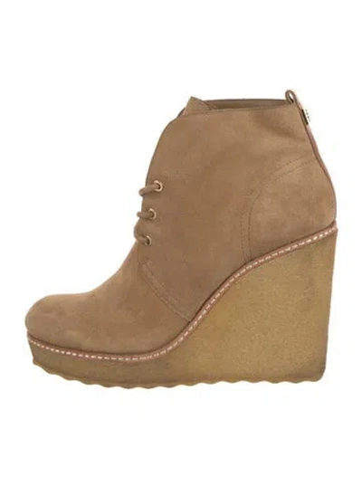 Pre-owned Tory Burch Suede Lace-up Boots In Brown